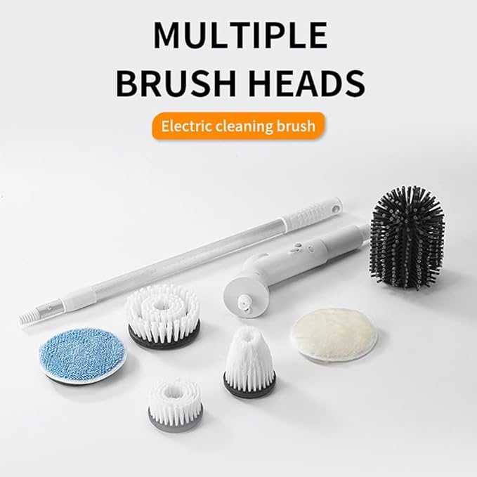Electric Spin Scrubber – Cordless Power Scrubber with 6 Replaceable Brush Heads & Extendable Handle